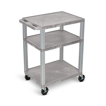 Luxor 34"H AV Cart - 3 Shelves, Cabinet - Nickel Legs WT34GY-N